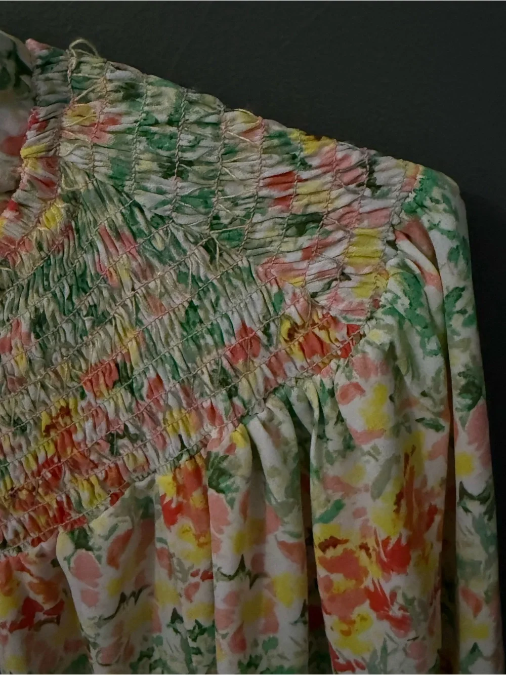 LOFT Multicolor Floral Smocked Top in Green, Pink & Yellow